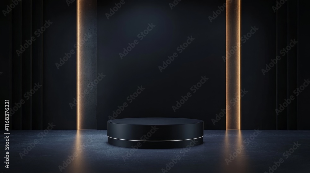Poster a simple, elegant studio setup with a black gradient background and focused light accents, providing