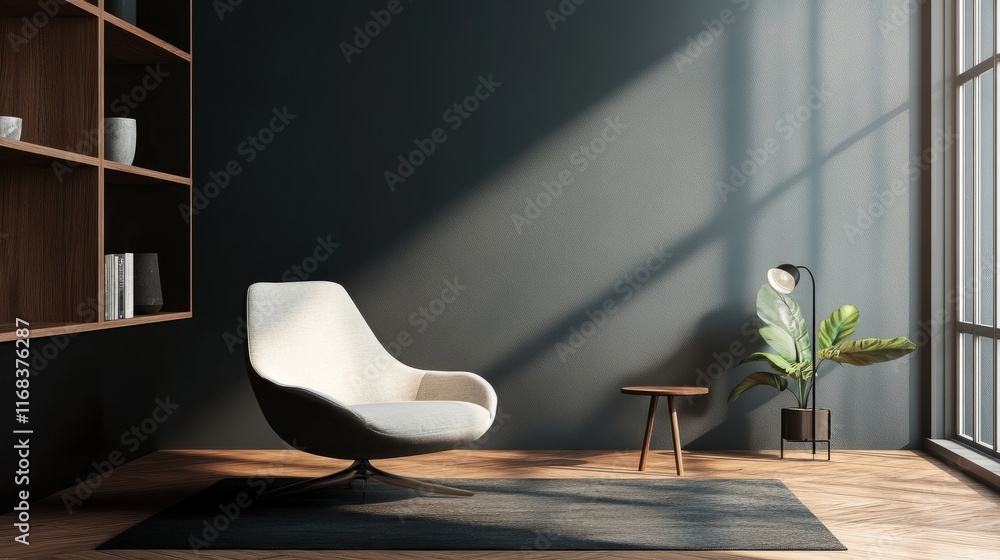 Poster a simple, elegant studio setup with a black gradient background and focused light accents, providing