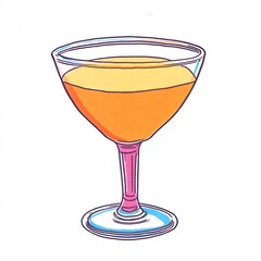 Vibrant Hand-Drawn Illustration of a Golden Cocktail in a Coupe Glass. AI Generated