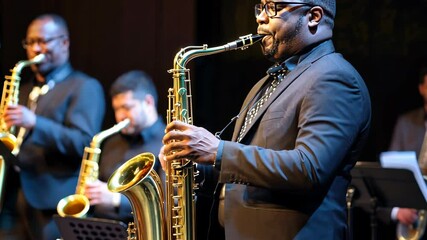 Saxophonist performs captivating solo during live jazz concert in vibrant venue