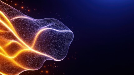 Abstract glowing lines and shapes on a dark background.