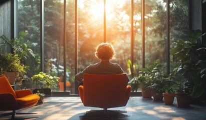 Joyful senior man engaged in discussion with diverse colleagues in bright modern office setting