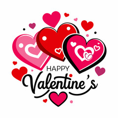 Colorful Hearts and Happy Valentines Day! Text Design line art icon sign silhouette vector illustration on white background