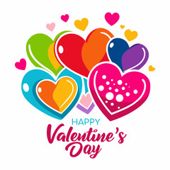 Colorful Hearts and Happy Valentines Day! Text Design line art icon sign silhouette vector illustration on white background