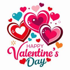 Colorful Hearts and Happy Valentines Day! Text Design line art icon sign silhouette vector illustration on white background