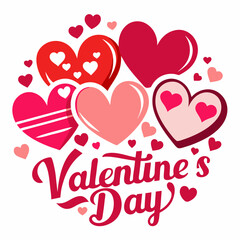 Colorful Hearts and Happy Valentines Day! Text Design line art icon sign silhouette vector illustration on white background