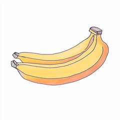 Hand-Drawn Illustration: Two Vibrant Bananas Resting Gently on White. AI Generated
