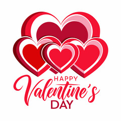 Colorful Hearts and Happy Valentines Day! Text Design line art icon sign silhouette vector illustration on white background