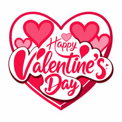 Colorful Hearts and Happy Valentines Day! Text Design line art icon sign silhouette vector illustration on white background