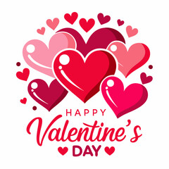 Colorful Hearts and Happy Valentines Day! Text Design line art icon sign silhouette vector illustration on white background