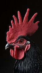 A close-up portrait of a rooster showcasing its vibrant plumage and distinctive comb.