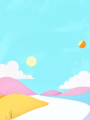 Charming Pastel Landscape Illustration: Gently Rolling Hills Under a Vivid Sky. AI Generated
