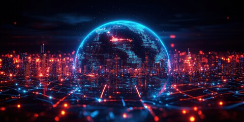 Fototapeta premium Australia Digital Map Network Connectivity Data Transfer Telecommunication Technology Cyberpunk Art 3D Perspective