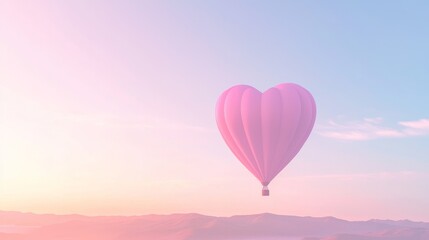 Fototapeta premium Love Above the Hills: Heart-Shaped Hot Air Balloon at Sunrise