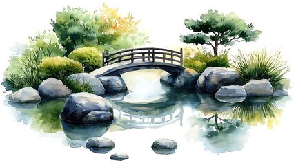 Tranquil bridge over water serene nature scene landscape view