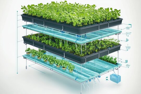 Hydroponic gardening system with multiple plant tiers for efficient growth.