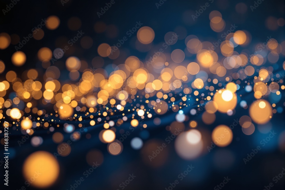 Poster Abstract bokeh lights in warm golden tones against a dark background.