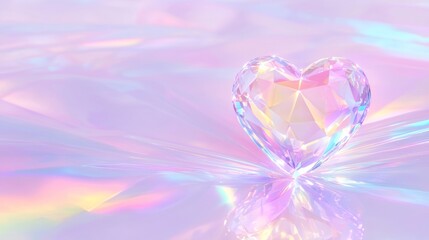 Ethereal Glow: Shining Crystal Heart with Rainbow Prisms on Reflective Surface - Ultra-Detailed Valentine Artwork Cinematic Image
