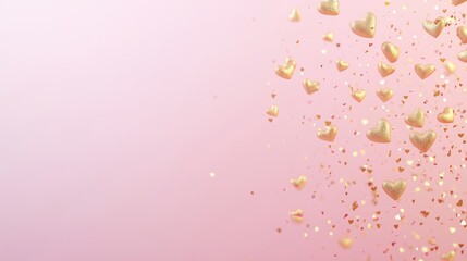 Naklejka premium Dreamy Pink and Golden Confetti Hearts Cascade - Ultra-Detailed Valentine Artwork Concept