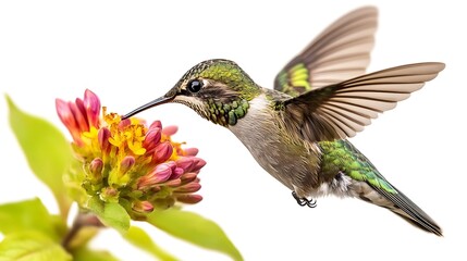 Fototapeta premium Hummingbird feeding on flower natural habitat wildlife photography