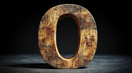 A large, weathered wooden letter "O" set against a dark background.