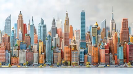 Detailed cityscape model, diverse buildings, vibrant colors.
