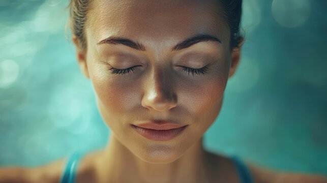 Woman's serene face, eyes closed.
