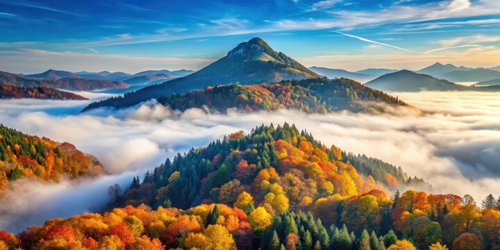 M?nch mountain covered in autumn leaves and fog, mountains, germany