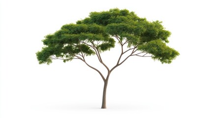 A lush green tree with a broad canopy and slender branches.