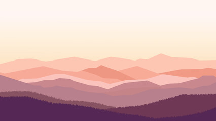 Flat Design Illustration of Mountain Hill Nature Landscape in the Morning