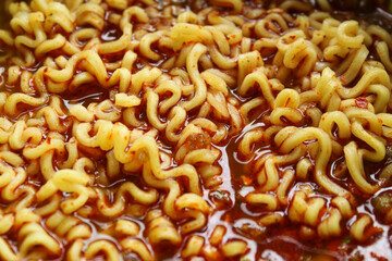 texture and background of noodles with delicious spicy sauce.
