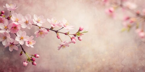 Fototapeta premium delicate cherry blossoms in soft pink hue on a textured paper background