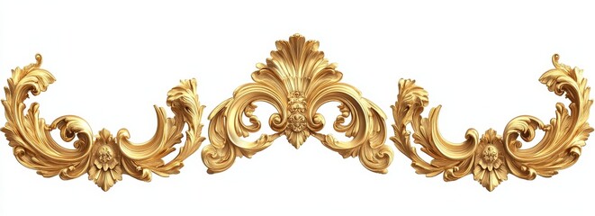 Ornate gold decorative molding isolated on white.
