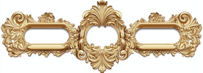 Ornate golden triple frame with acanthus leaf details, ideal for elegant design projects.