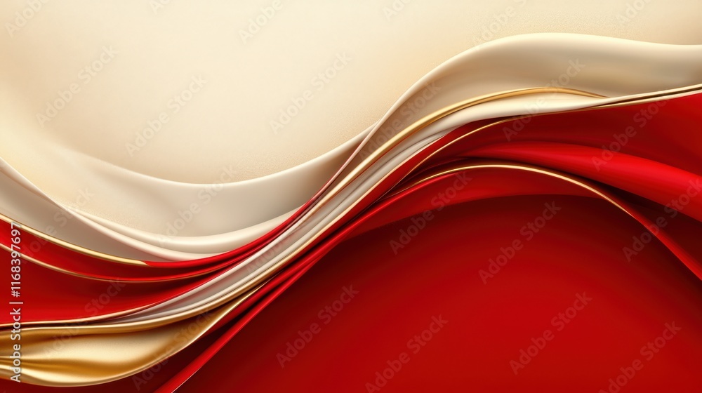 Poster a beautiful abstract composition of flowing fabrics in red and cream, creating a sense of elegance a