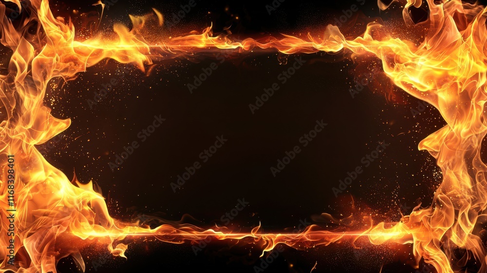Poster a captivating fiery frame, perfect for creating striking visuals and emphasizing content with dramat