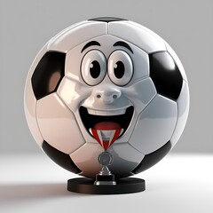 Joyful Soccer Ball Cartoon Character with Trophy Award Winning A Celebratory Moment