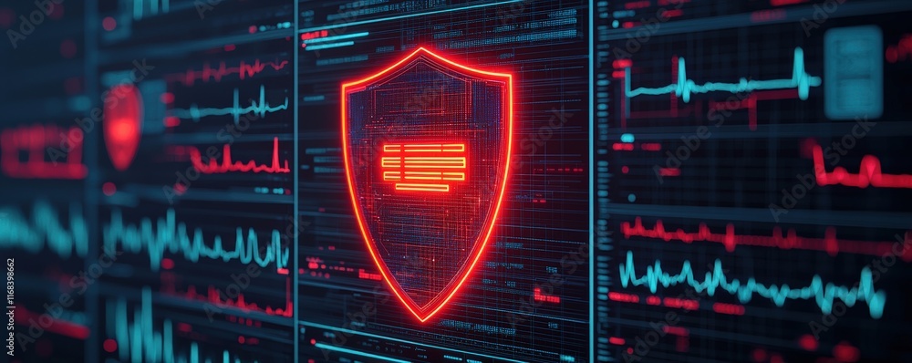 Aufkleber health info patient security concept. digital shield symbolizing cybersecurity with data graphs in t