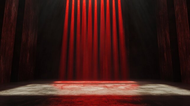 A dramatic scene featuring beams of red light illuminating a dark space, creating an atmosphere of mystery and intrigue.