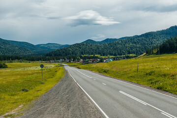 Fototapeta premium Winding mountain road in the Altai Mountains, Chuisky tract, Altai Republic, Russia