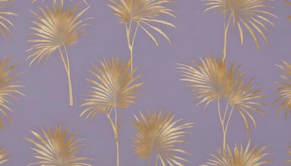 Golden Palm Trees on a Purple Background Seamless Pattern