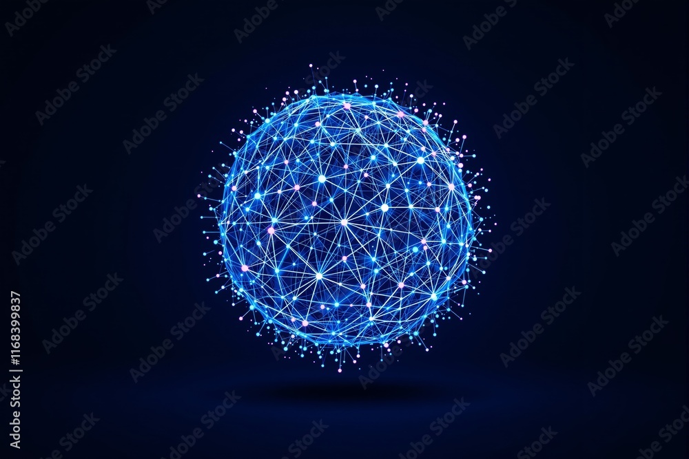 Poster Glowing sphere of interconnected nodes on dark background.