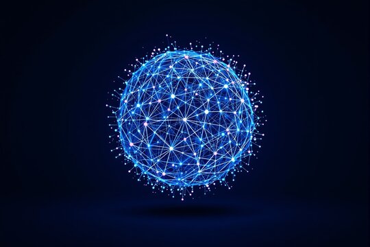 Glowing sphere of interconnected nodes on dark background.