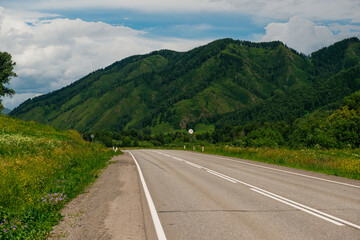 Winding mountain road in the Altai Mountains, Chuisky tract, Altai Republic, Russia