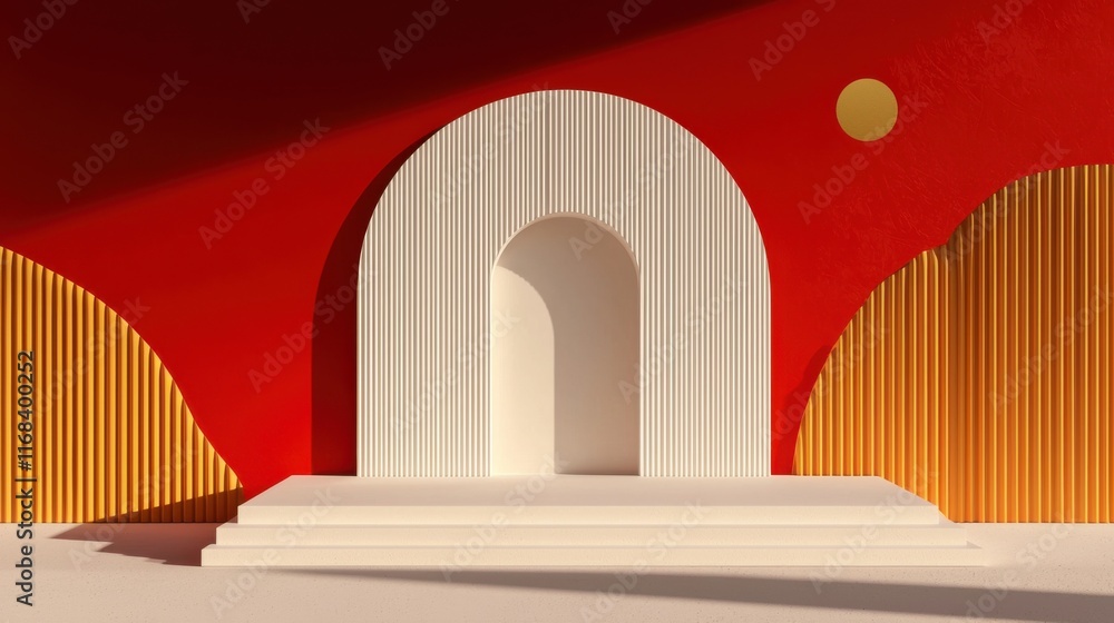 Poster a modern archway design featuring vibrant colors and geometric shapes, creating a stunning visual in