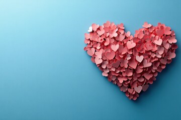 3D paper-cut valentine hearts on a blue background. Love concept for a Happy Valentine's Day banner with a copy space area