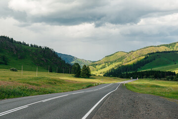 Winding mountain road in the Altai Mountains, Chuisky tract, Altai Republic, Russia