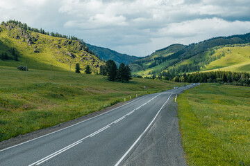 Winding mountain road in the Altai Mountains, Chuisky tract, Altai Republic, Russia