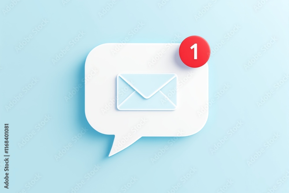 Poster notification icon with an envelope inside a speech bubble on light blue background.