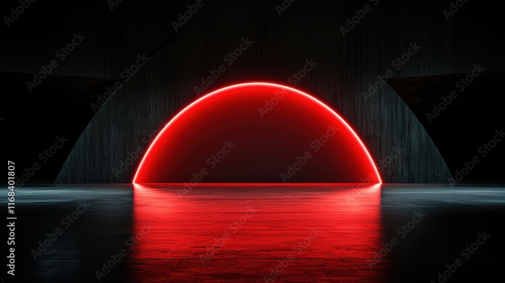 Poster a stunning abstract design featuring a glowing red semi-circle against a dark backdrop, creating a m